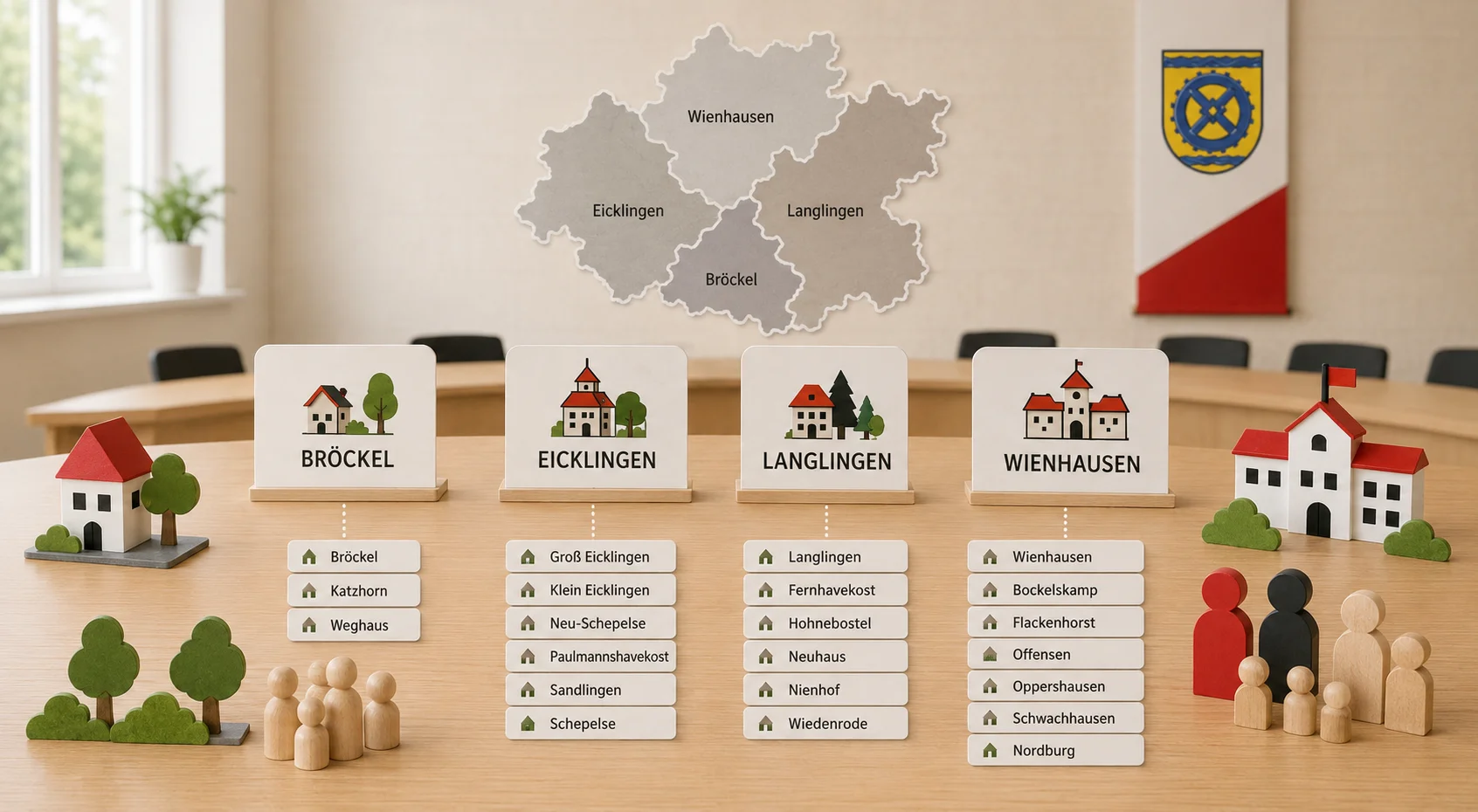 Die Mitgliedsgemeinden Bröckel, Eicklingen, Langlingen und Wienhausen bilden gemeinsam die Samtgemeinde Flotwedel